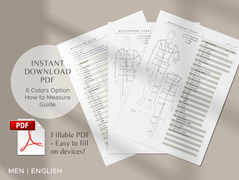 Printable Men Body Size Chart Fillable Men Measurement Form - Etsy México