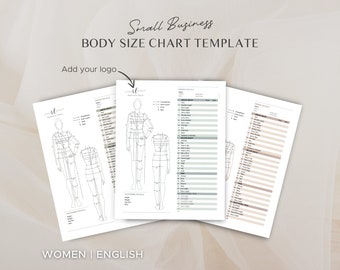 Printable Body Size Chart With Logo | Fillable Women Measurement Template | PDF Files
