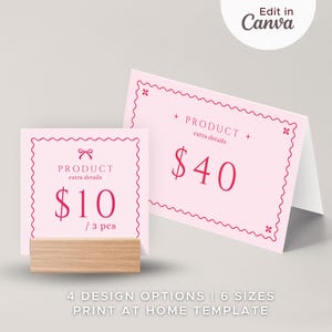 24 Modelos de Cartão de Preço de Prateleira Editáveis no Canva | Modelo de Lista de Preços para Feira de Artesanato | Estética Rosa | Expositor de Loja de Varejo de Itens Artesanais