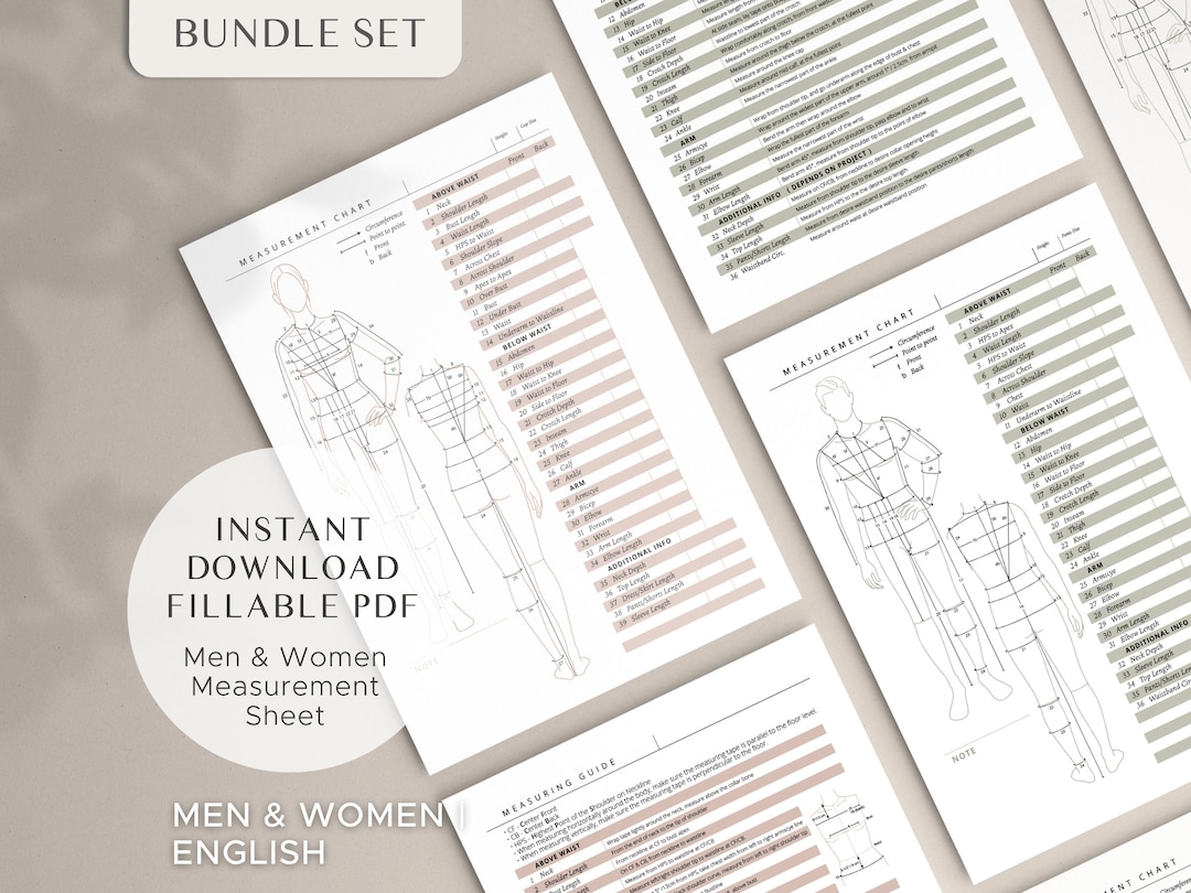 Printable Body Size Chart: Fillable Women and Men Measurement Form ...