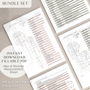 Printable Body Size Chart | Fillable Women and Men Measurement Form Bundle | Fillable PDF Files & Goodnotes Planner
