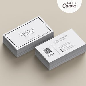Bewerkbaar modern visitekaartje met QR-code | Canvassjabloon | Afdrukbaar handgemaakt visitekaartje | Knutselen | Schoonheid en nagel | Dierenverzorging