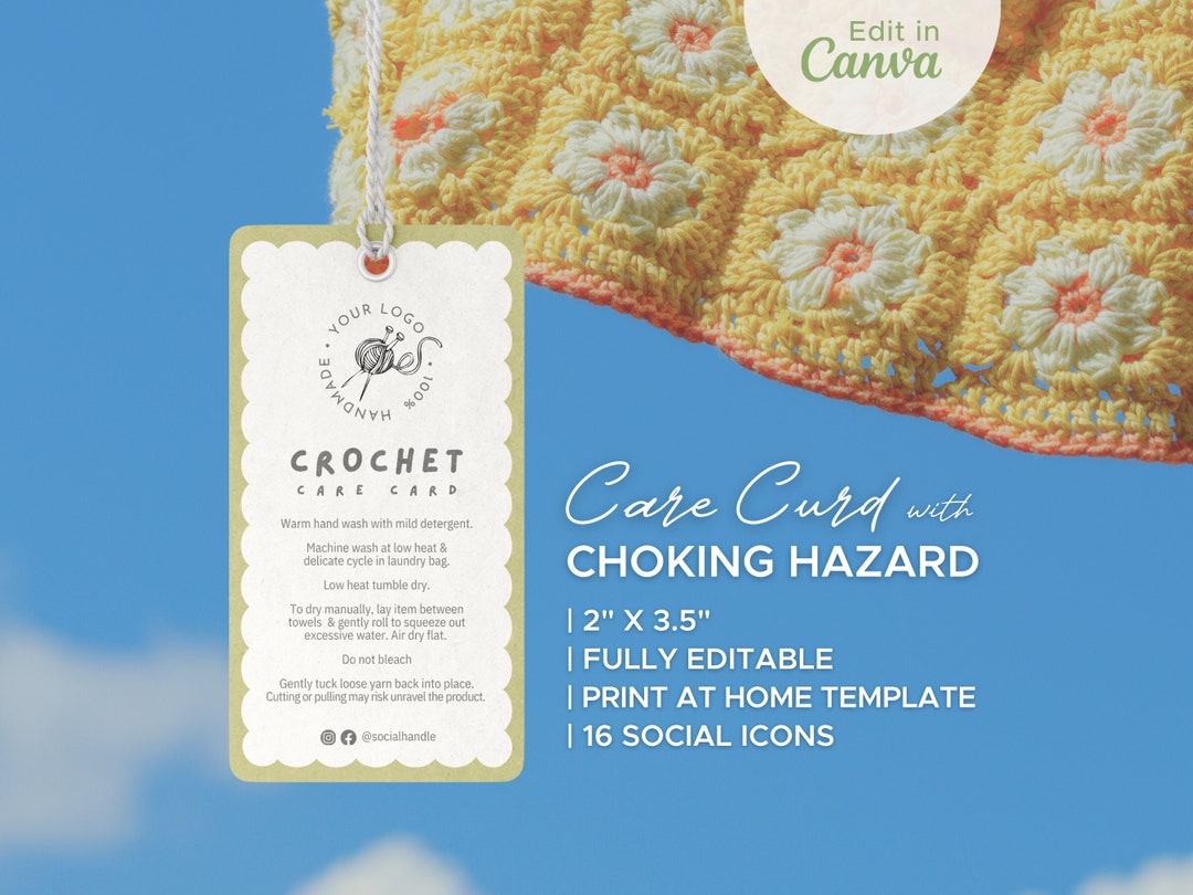 4 Printable Crochet Care Tags Care Instructions for Hand Knitted ...
