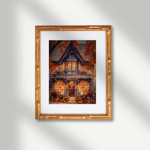 Affiche d'automne d'une librairie de Nouvelle-Angleterre, Automne littéraire dans le Vermont, Aquarelle d'une petite ville (Téléchargement numérique)