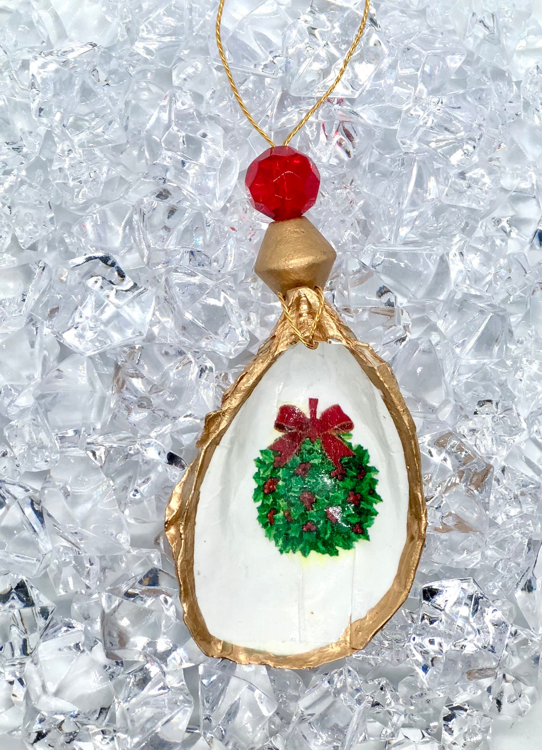 Oyster Shell Ornaments / Christmas Ornaments / Decoupage | Etsy