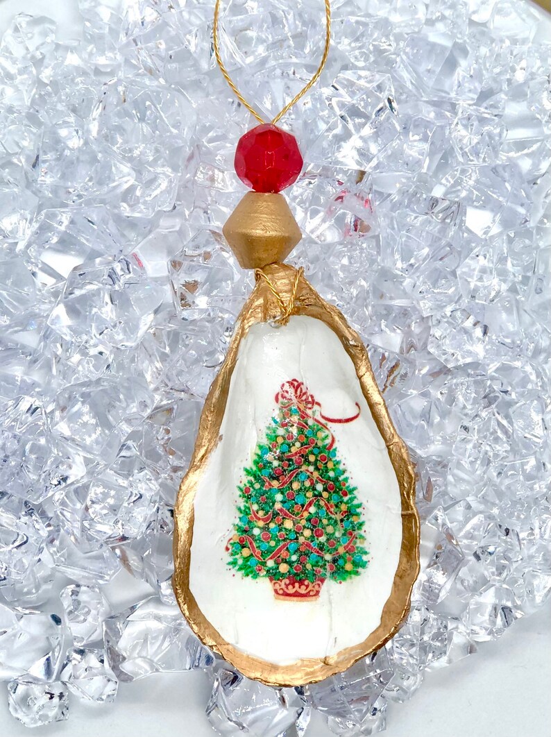 Oyster Shell Ornaments / Christmas Ornaments / Decoupage | Etsy