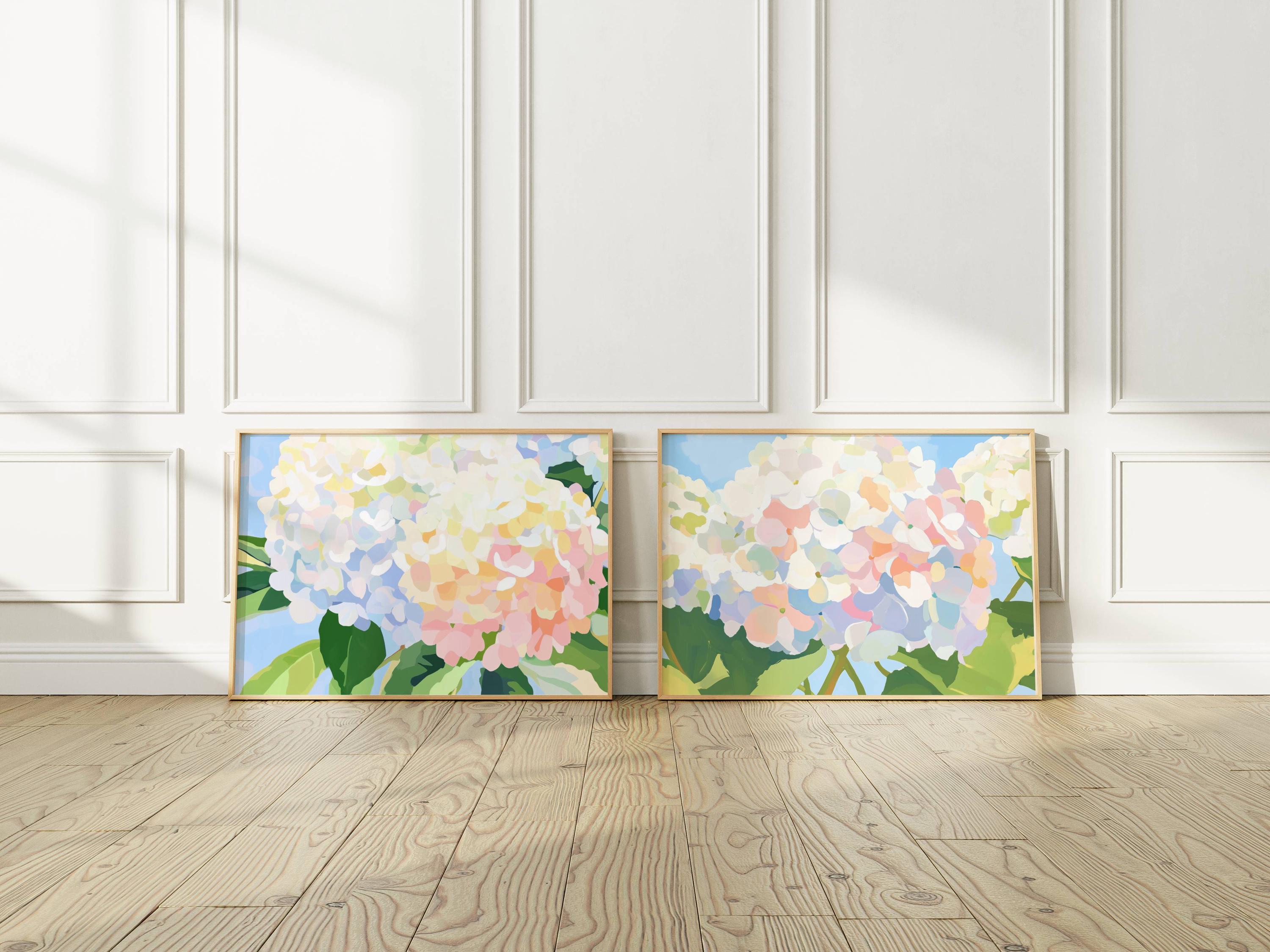 Set of 2 Blue and Pink Hydrangea Watercolor Prints, Grandmillennial ...