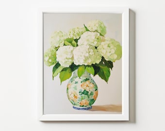 Hortensie Chinoiserie Acryl Aquarell Malerei Pastell Frühling Floral Abstrakt Wand Kunst Druck Vintage Sommer Download Einweihungsparty