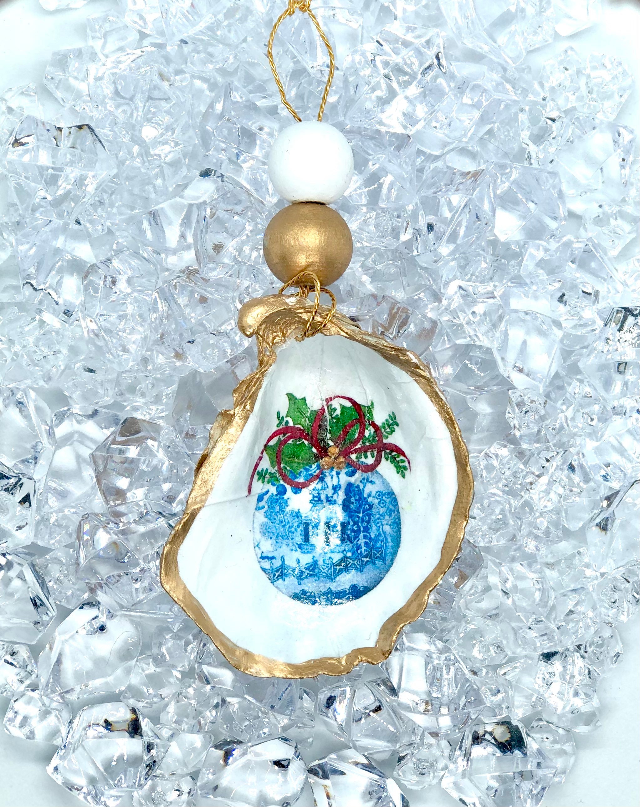 Oyster Shell Ornaments / Christmas Ornaments / Decoupage Etsy