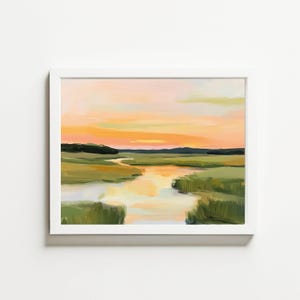 Pastel Marsh Sunset Lowcountry Landscape Painting Pastel Coastal Carolina Coral Watercolor Abstract Wall Art Print Beach House Download