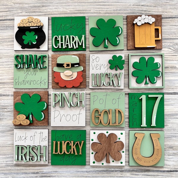 MINI St. Patrick’s  Day Interchangeable Tile Inserts 2.25” Interchangeable Tiles, Farmhouse Decor, St Pats Day Tier Tray Decor,Cutting Board