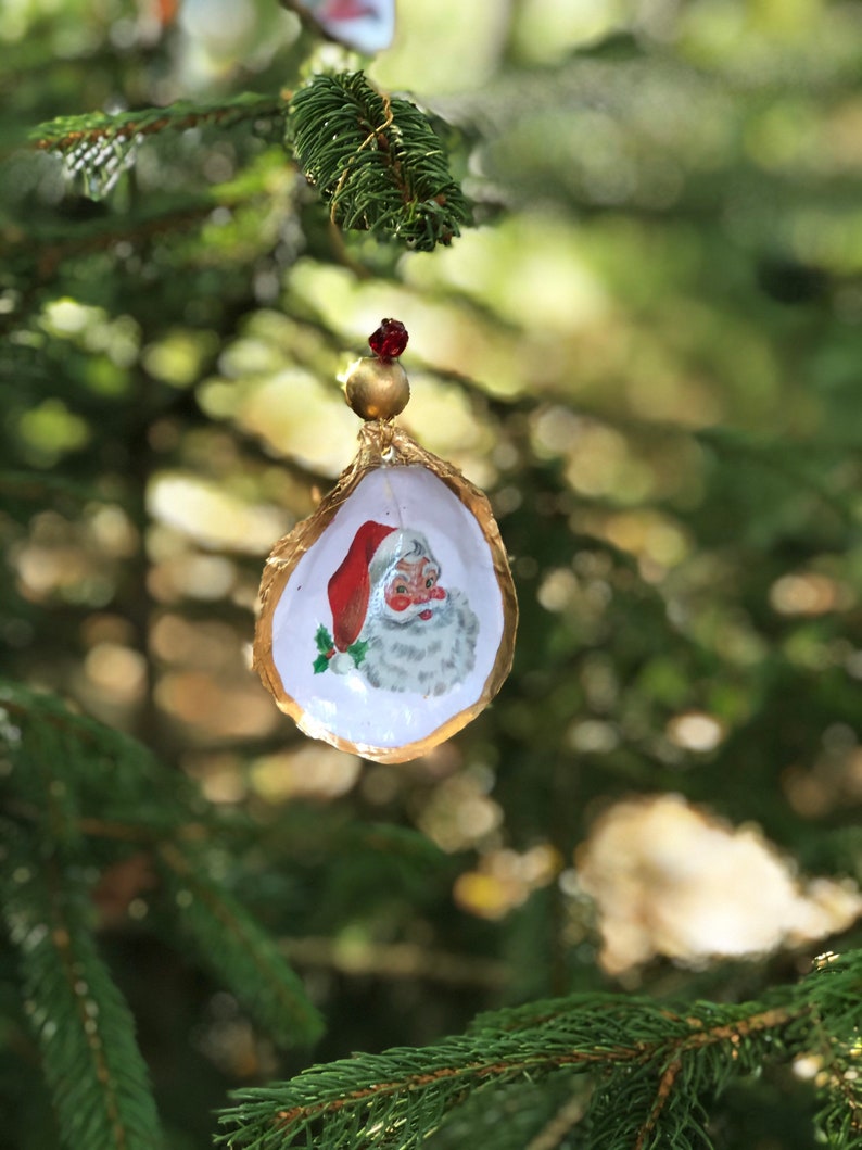 Oyster Shell Ornaments / Christmas Ornaments / Decoupage Etsy