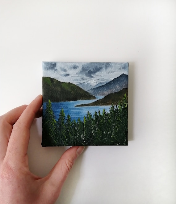 4x4 Original Artwork, Mini Canvas Acrylic Landscape Painting