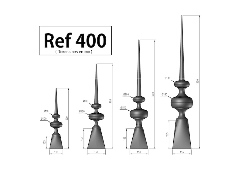 épi de faitage en zinc hauteur de 50cm à 110cm Ref400 image 8