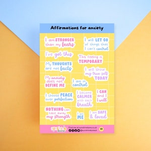 Affirmationen für Angst Sticker Blatt, rosa, blaue und lila Zitate | positive Planer Aufkleber, Aufkleber für Selbstfürsorge