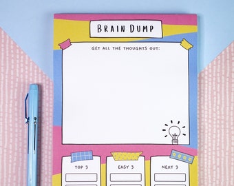Brain Dump Notepad - A5 // A5 notepad for clearing mental clutter and prioritising tasks