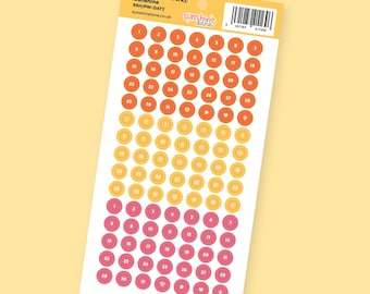 Date Dots 1-31 Sticker Sheet -  Numbered Planner Dots for Undated Diaries - Sunshine