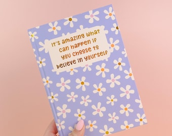 Believe in Yourself Gold Foil Dotted A5 Journal - blue floral dot grid floral, hardback dotted notebook, foiled bullet diary, mental health