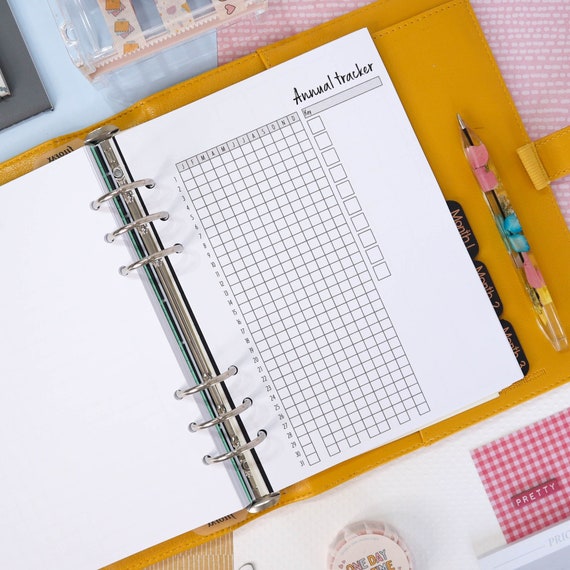 Annual habit tracker planner insert, year in pixels, annual challenge tasks - printed planner inserts in A5, A6, Personal, Personal Wide