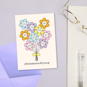 Affirmations To Lift You Up Grußkarte - positive Affirmations-Grußkarte, Karte für psychische Gesundheit, Blumen, Karte für Positivität
