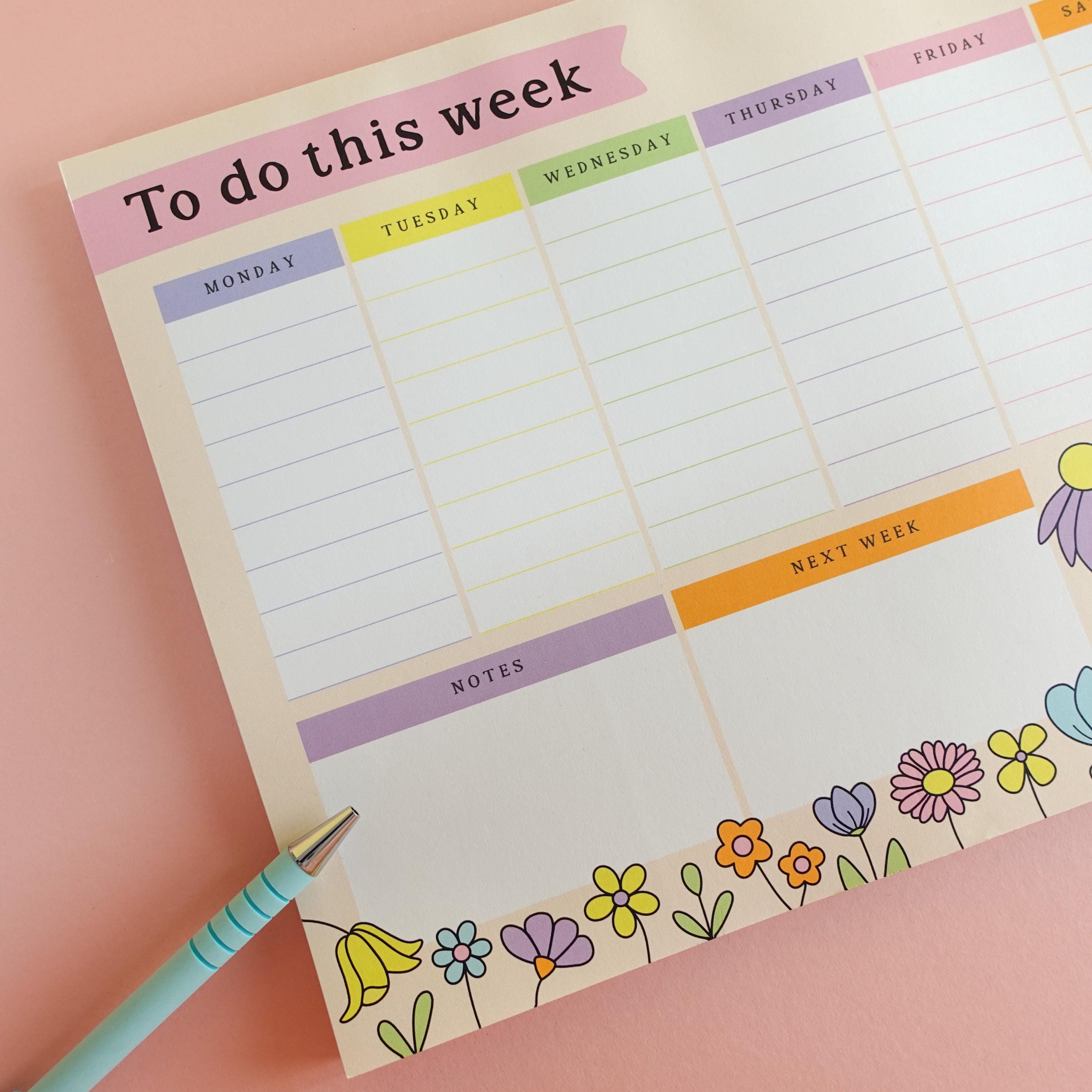 A4 Weekly Desk Planner With Wildflower Design - A4 Desk Pad for Weekly ...