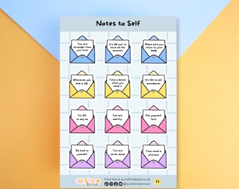 Notas para pegatinas de autoafirmación, pegatinas para el planificador de autocuidado, pegatinas de salud mental: mensajes positivos y recordatorios para su bienestar