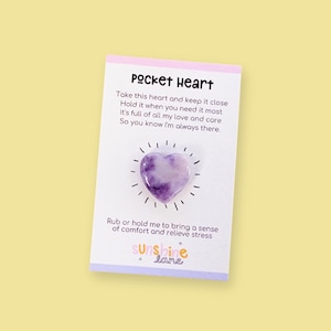 Pocket heart, worry stone, thinking of you gift, gift for anxiety, mental health letterbox gift, worry poem, crystal heart