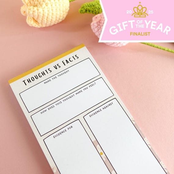 Thoughts vs Facts Notepad // DL notepad to help challenge negative thoughts - mental health stationery