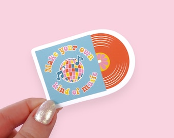 Adesivo "Crea il tuo genere di musica" - adesivo fustellato in vinile retrò, adesivo groovy, palla da discoteca, adesivi per gli amanti della musica, inclusivo