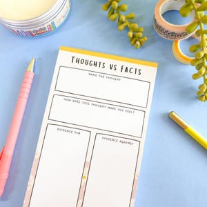Bloc de notas de pensamientos vs. hechos // Bloc de notas DL para ayudar a combatir los pensamientos negativos - papelería de salud mental imagen 3