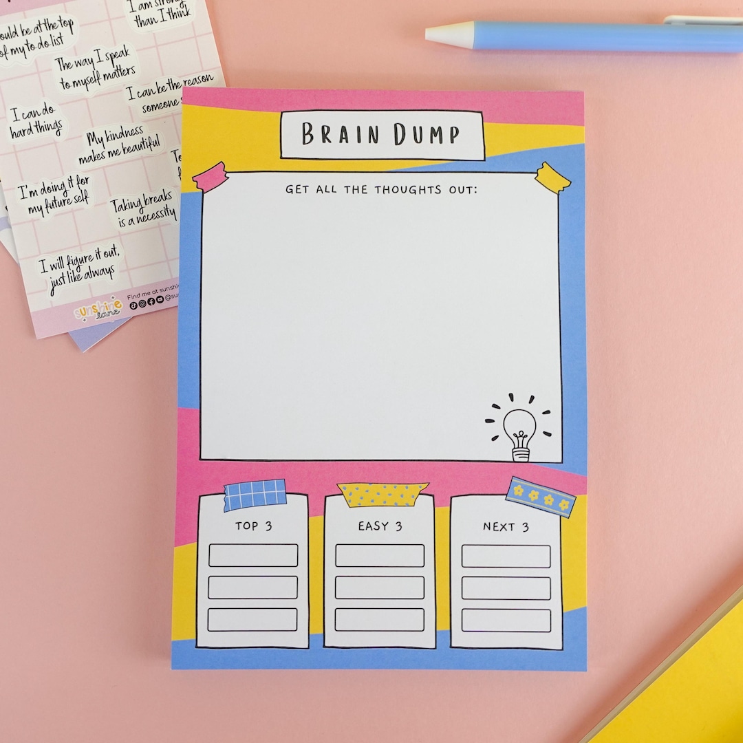 Brain Dump Notepad - A5 // A5 Notepad for Clearing Mental Clutter and ...
