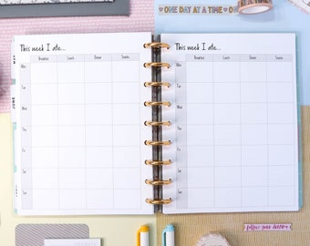 Weekly food diary inserts, food intake, health planner - printed & punched inserts in A5, A6, Personal, Personal Wide or custom size