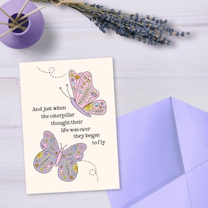 Carte de voeux Papillons qui commencent à voler - carte de voeux édifiante, papillon, nouveaux départs, chapitre suivant, nouveau chapitre, bonne chance, divorce