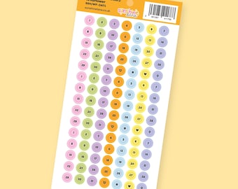 Date Dots 1-31 Sticker Sheet -  Numbered Planner Dots for Undated Diaries - Wildflower