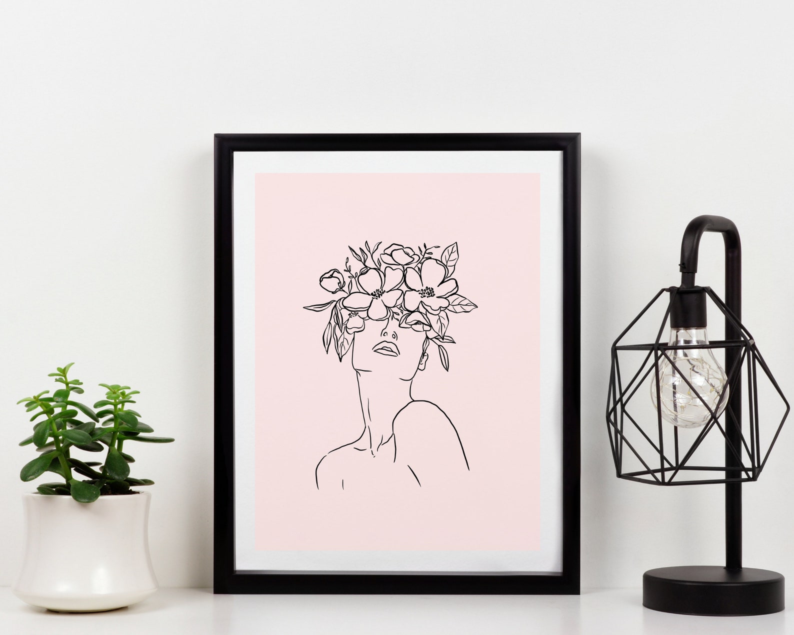 Floral wall art printable wall art pink and black flower Etsy