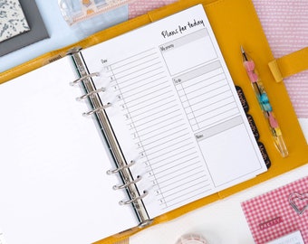 Undated daily planner, hourly planner, daily agenda - printed and punched planner inserts in A5, A6, Personal or custom size