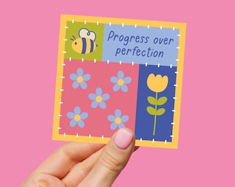 Progress Over Perfection Patchwork Die-Cut Sticker