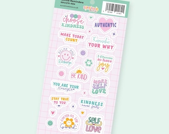 Gentle Reminders Self-Care Sticker Sheet - Affirmation & Mindful Journaling Stickers