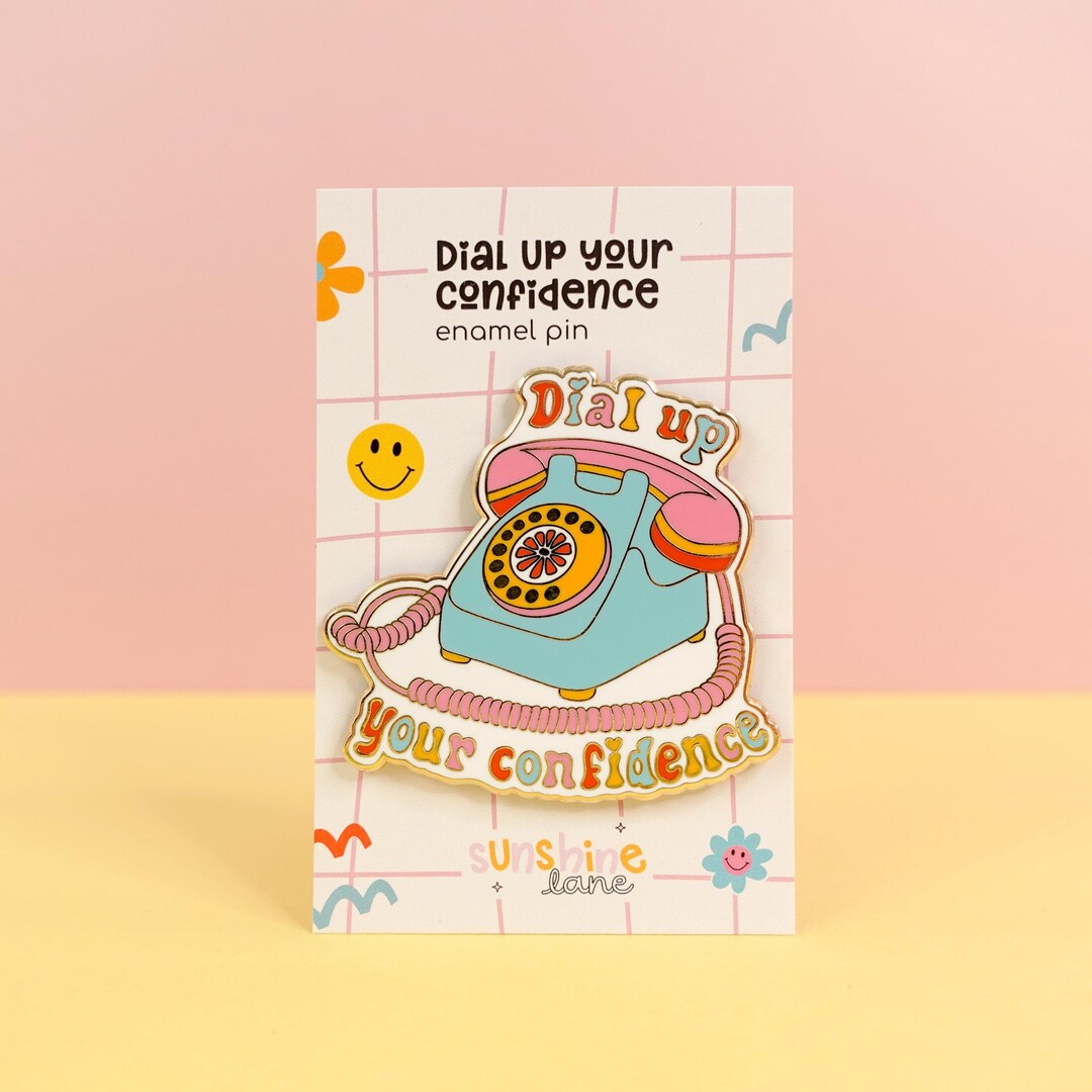 Dial up Your Confidence Retro Enamel Pin - Retro Rotary Phone Pin ...
