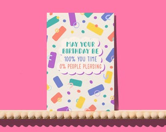 100% You Time Birthday card - wired for wonderful greetings card, self-care, neurodiversity birthday card