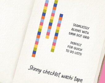 Skinny Patchwork Checklist Washi Tape - 5mm Checkered Box Washi Tape for Planners
