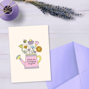Carte de voeux Merci de m'avoir aidé à grandir - appréciation de l'enseignant, cadeau de mentor, arrosoir floral, carte de remerciement, personne incroyable