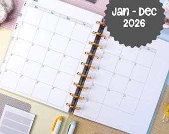2026 dated monthly calendar planner inserts, monthly planner - printed & punched inserts in A5, A6, Personal, Personal Wide, HP Classic
