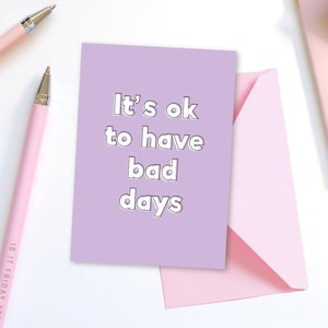 Tarjeta de felicitación "Está bien tener días malos": tarjeta de felicitación con citas, tarjeta de salud mental, tarjeta para enviar fuerza, tiempos difíciles, tiempos difíciles