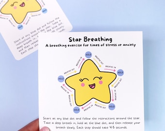 Mini stampa Star Breathing: esercizi di respirazione per alleviare ansia e stress, stampa sul benessere, diario sulla salute mentale, regalo per la cura di sé