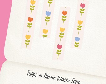 Tulips in Bloom Vertical Washi Tape - Botanical Tulip Floral Journaling Tape
