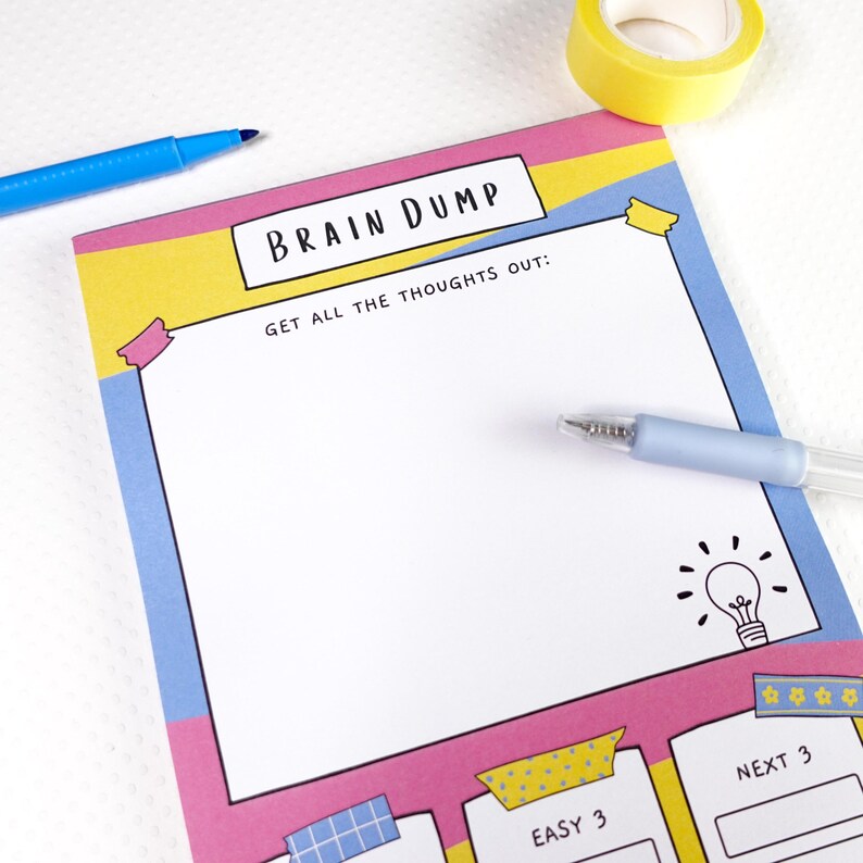 Brain Dump Notepad - A5 // A5 Notepad for Clearing Mental Clutter and ...