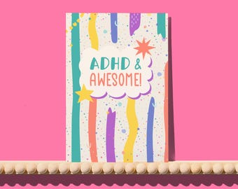 ADHD and Awesome card - wired for wonderful greetings card, celebrate neurodiversity, autistic pride, neuro-affirmative