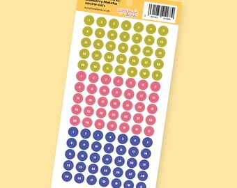 Date Dots 1-31 Sticker Sheet -  Numbered Planner Dots for Undated Diaries - Blueberry Matcha
