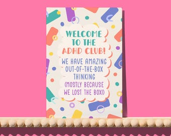 Welcome to the ADHD club card - wired for wonderful greetings card, celebrate neurodiversity, inclusion